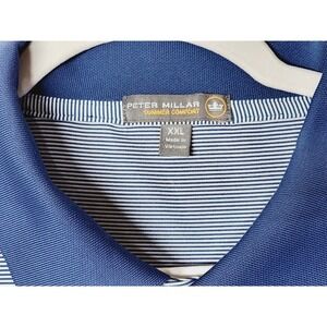 Peter Millar Polo Shirt Mens XXL Blue Striped Summer Comfort Short Sleeve Logo
